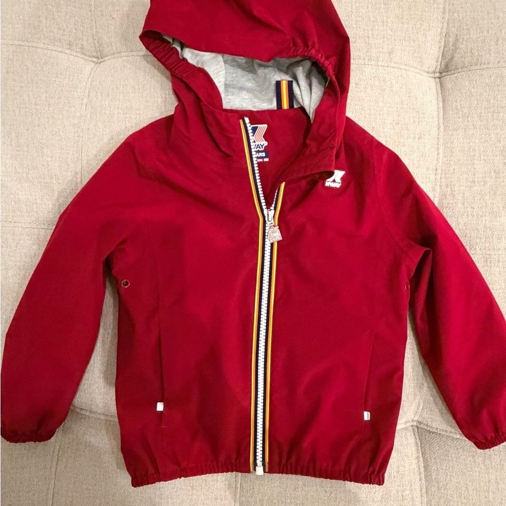 K-Way Red Hooded Windbreaker with Striped Trim